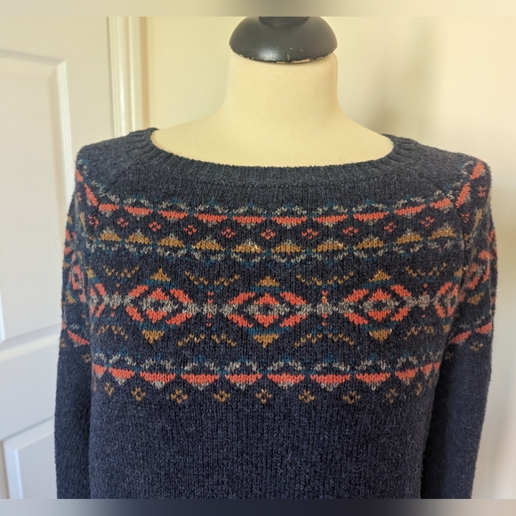 FAT FACE Womens Crew Neck Jumper Sweater UK 14 Navy Fairisle Aztec Pattern - Picture 3 of 7